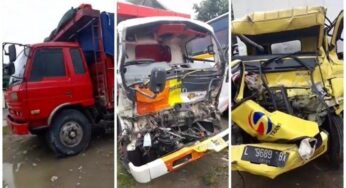 Kecelakaan Beruntun 3 Truk, 3 Orang Terjepit Parah